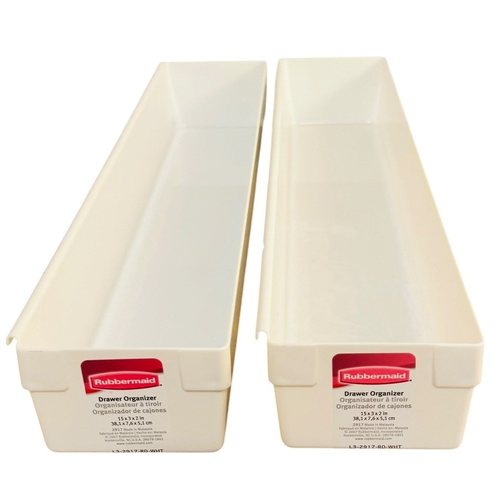 NEW Rubbermaid White Plastic Drawer Organizer Set of 2 Interlocking 15x3x2